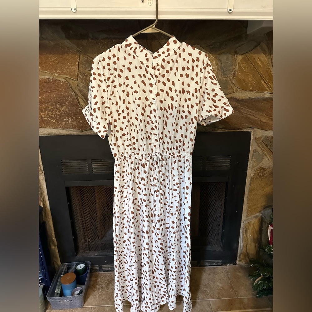 Patterned White Dress (Brown spots)